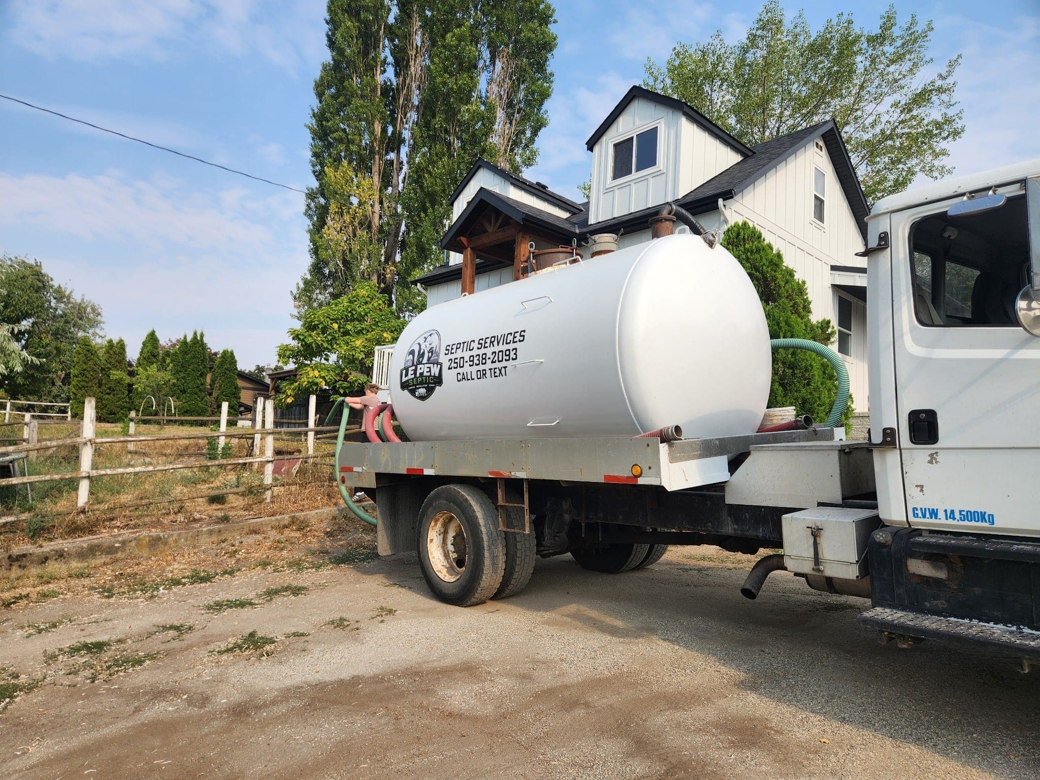 Le Pew Septic pump truck on a residential job in Vernon, BC